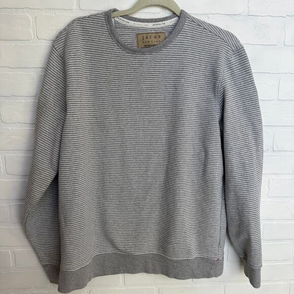 Jachs New York Striped Sustainable Fleece Grey White Crewneck Sweatshirt sz L - Picture 2 of 6